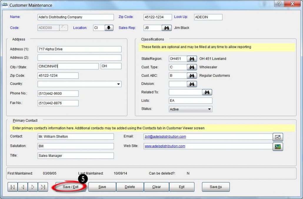 Customer Maintenance Screen