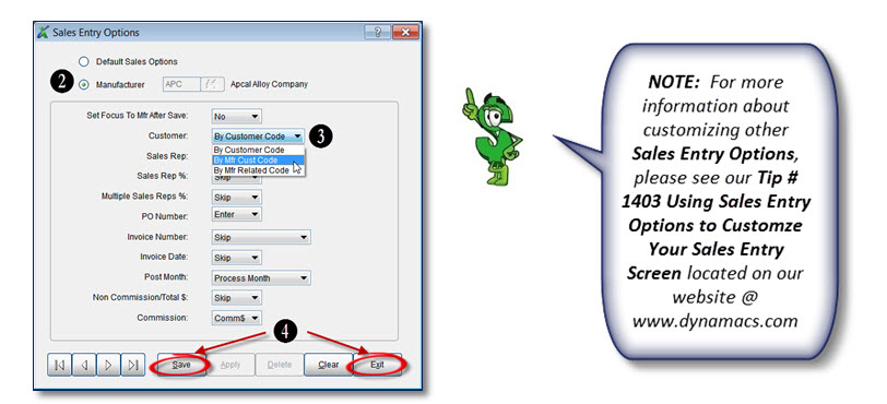 Sales Entry Options Screen